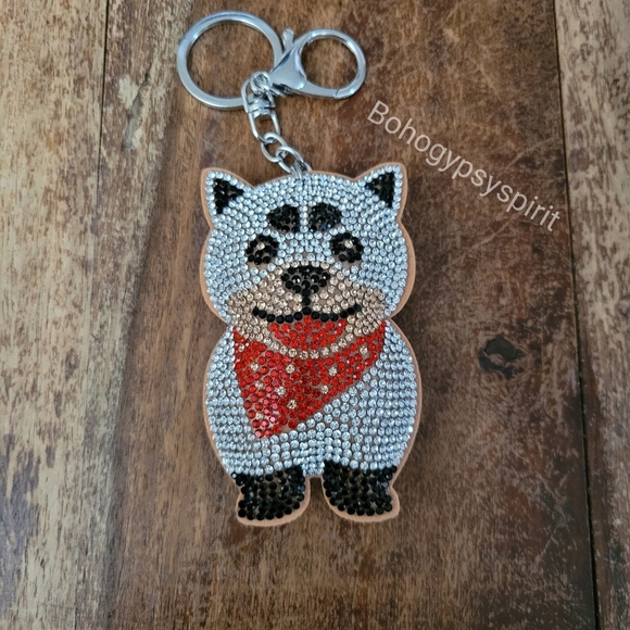 Bling Akita Dog Crystal Rhinestone Keychain Bag Charm - Picture 9 of 11